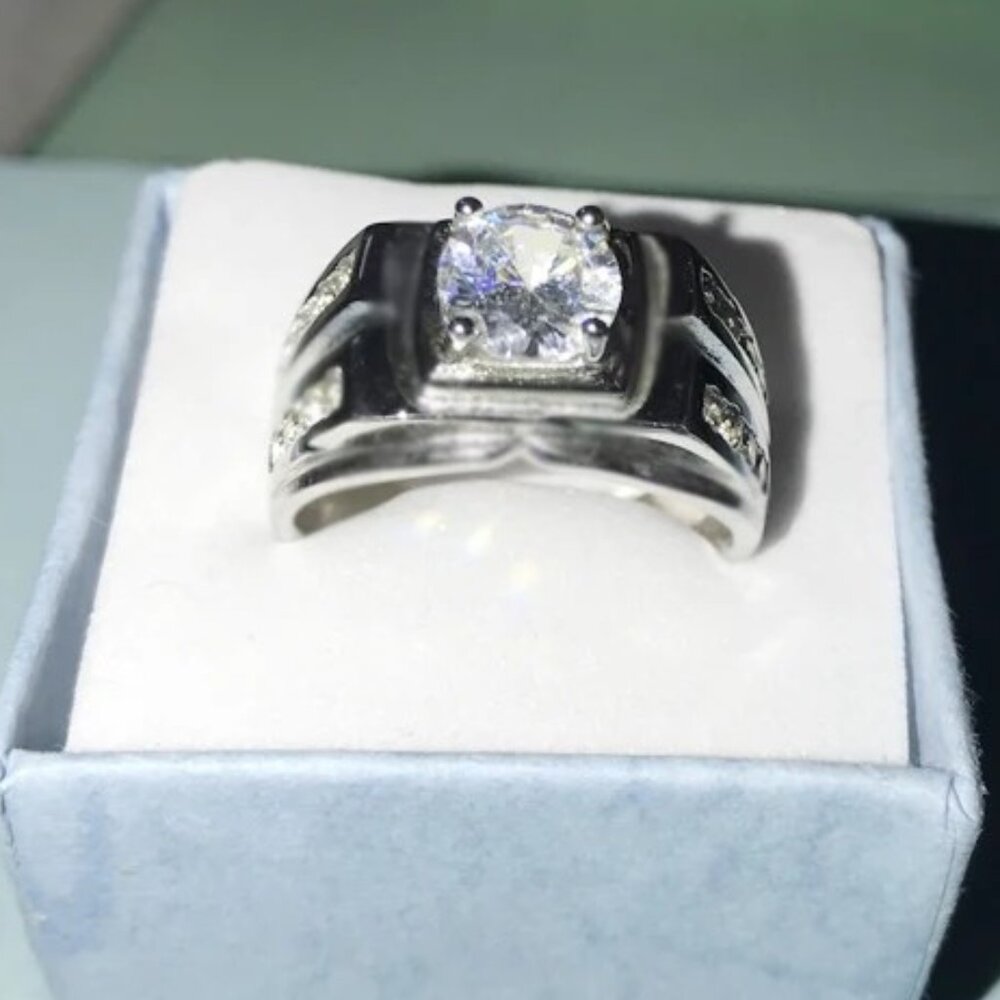 🆕 Stunning Lg. Men's 2.50 CTW. Diamond Ring, Stamped 925 Sterling Silver 🆕 - Picture 6 of 10